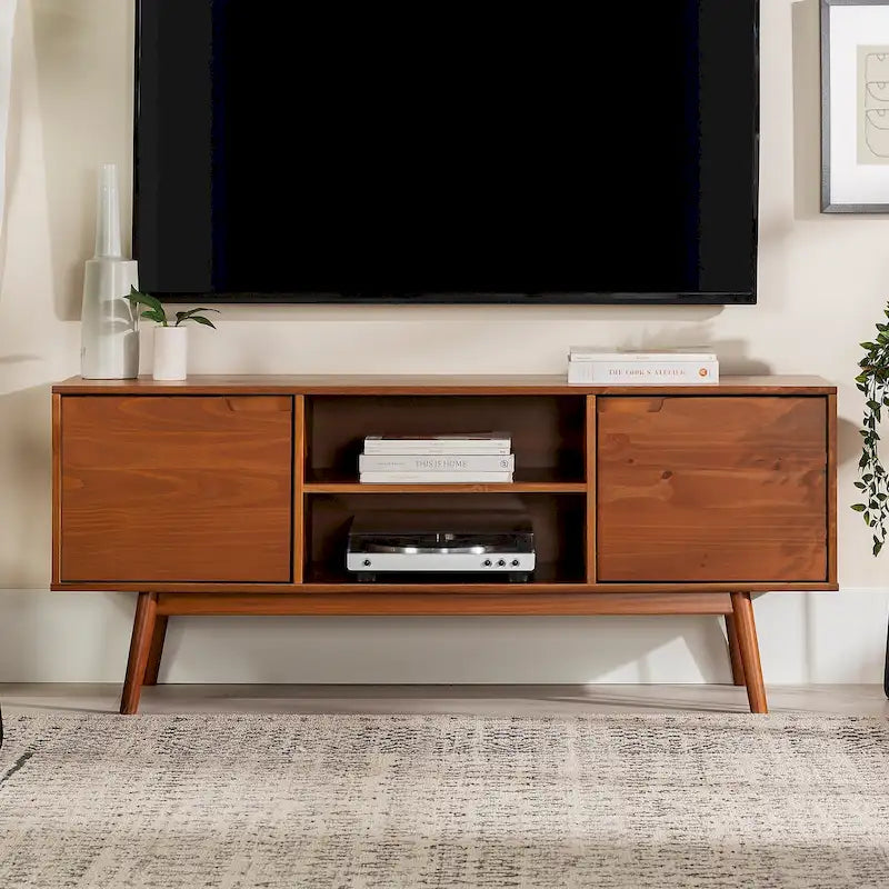 58-inch Mid-Century Solid Wood TV Stand