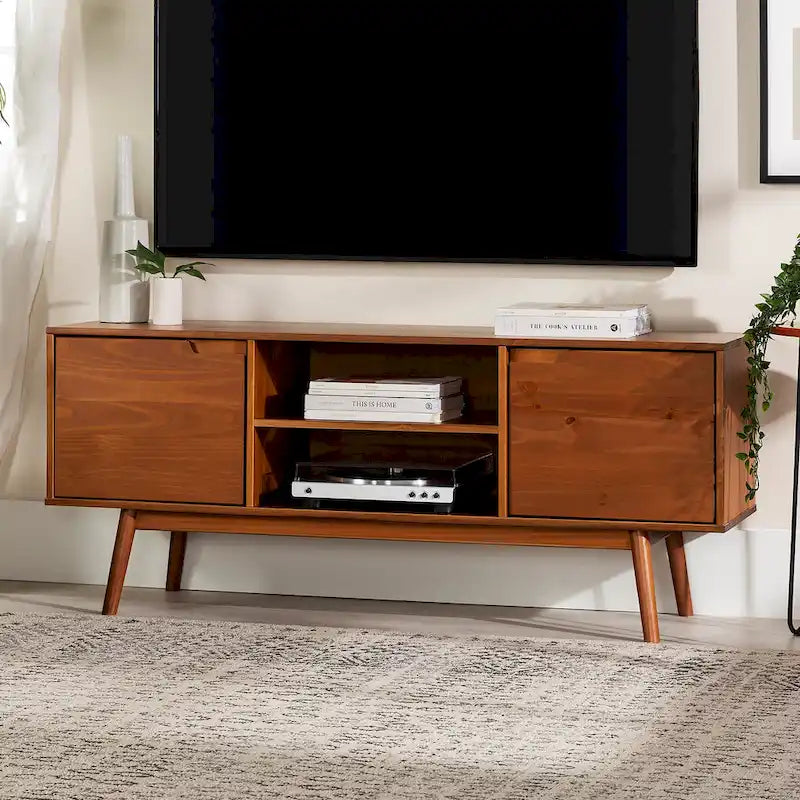 Mid-Century-TV-Schrank aus Massivholz, 58 Zoll