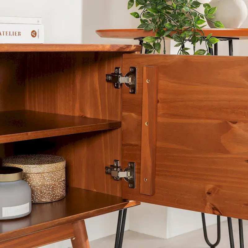 Mid-Century-TV-Schrank aus Massivholz, 58 Zoll