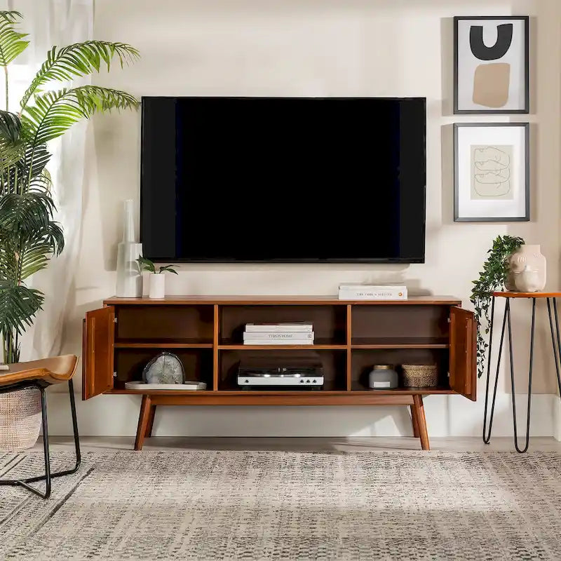 Mid-Century-TV-Schrank aus Massivholz, 58 Zoll
