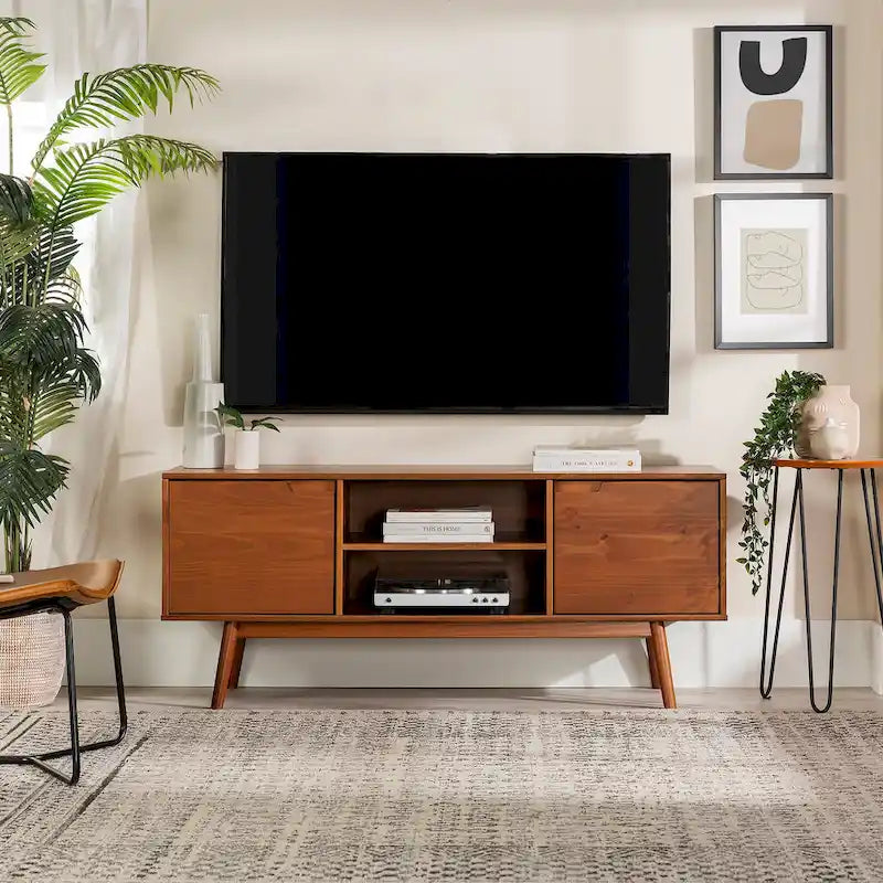 Mid-Century-TV-Schrank aus Massivholz, 58 Zoll