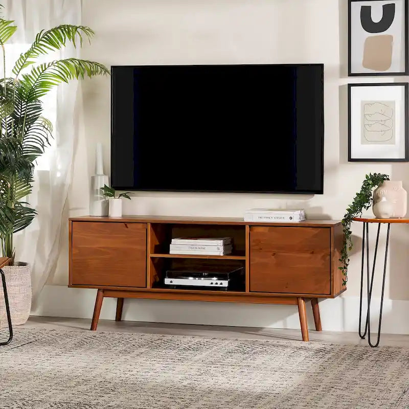 Mid-Century-TV-Schrank aus Massivholz, 58 Zoll
