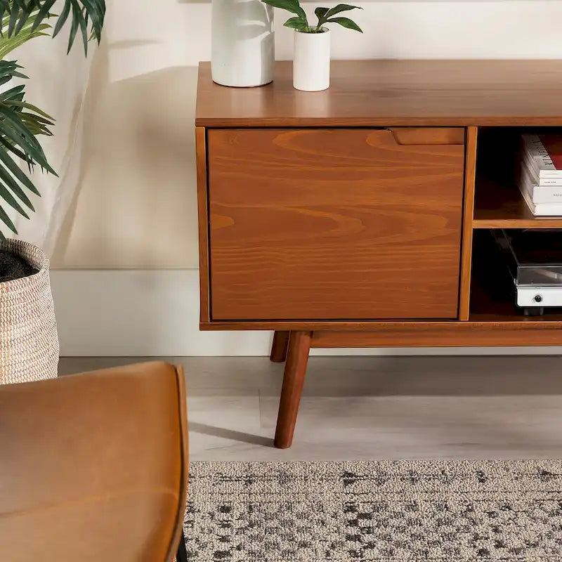 Mid-Century-TV-Schrank aus Massivholz, 58 Zoll