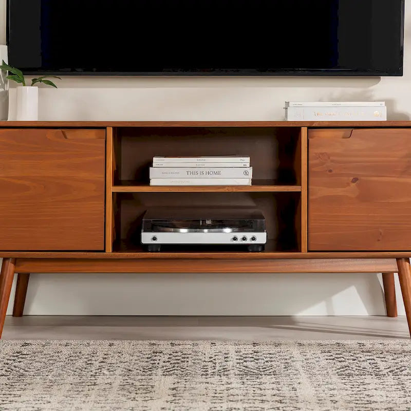 Mid-Century-TV-Schrank aus Massivholz, 58 Zoll