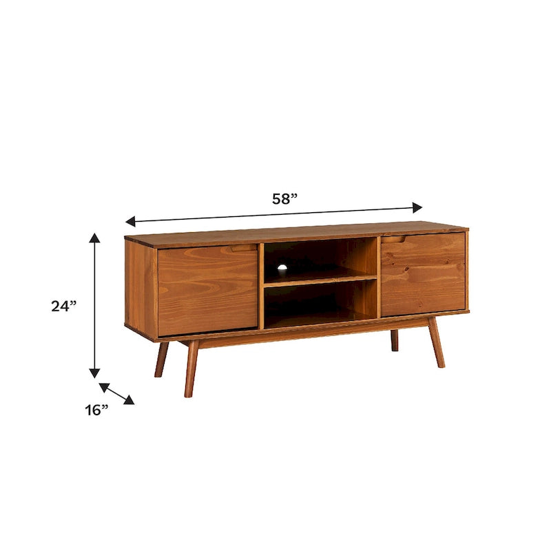 Mid-Century-TV-Schrank aus Massivholz, 58 Zoll