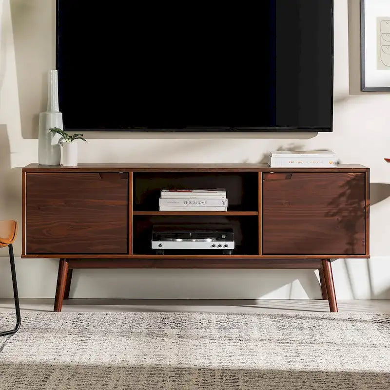 Mid-Century-TV-Schrank aus Massivholz, 58 Zoll