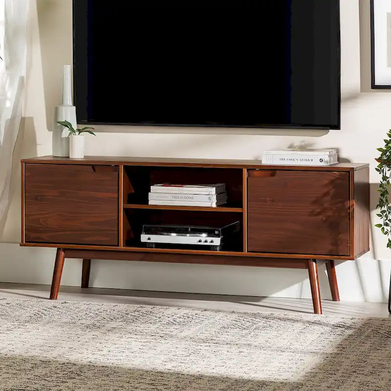Mid-Century-TV-Schrank aus Massivholz, 58 Zoll