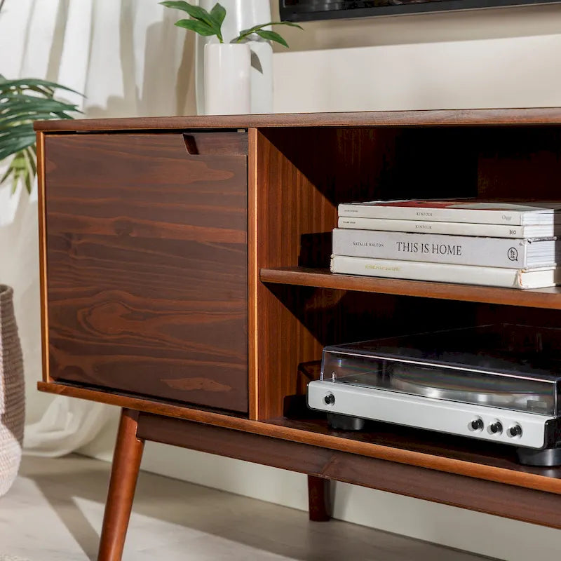 Mid-Century-TV-Schrank aus Massivholz, 58 Zoll