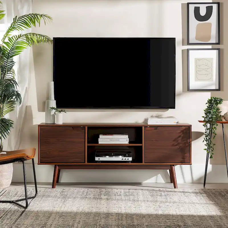 Mid-Century-TV-Schrank aus Massivholz, 58 Zoll