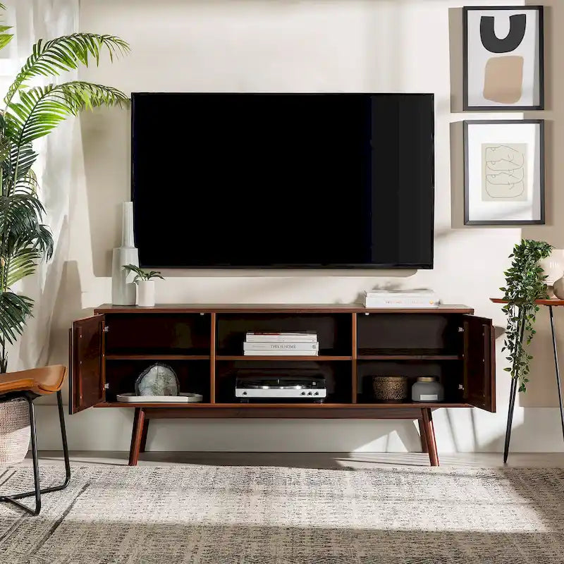 Mid-Century-TV-Schrank aus Massivholz, 58 Zoll