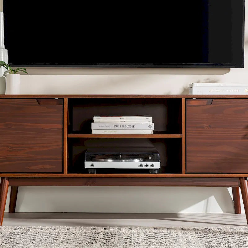 Mid-Century-TV-Schrank aus Massivholz, 58 Zoll