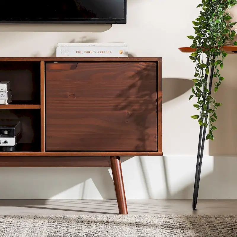 Mid-Century-TV-Schrank aus Massivholz, 58 Zoll