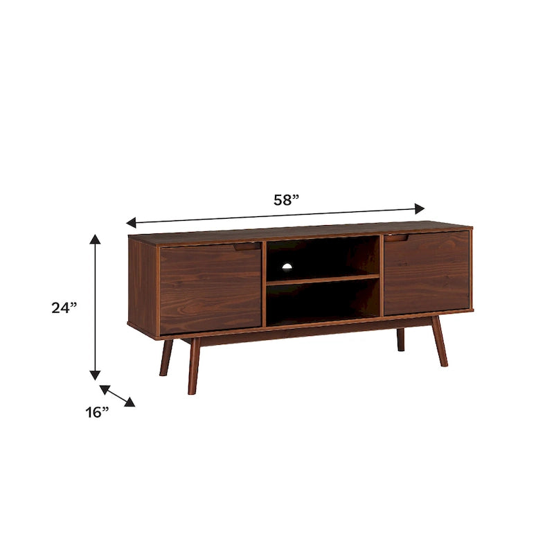 Mid-Century-TV-Schrank aus Massivholz, 58 Zoll
