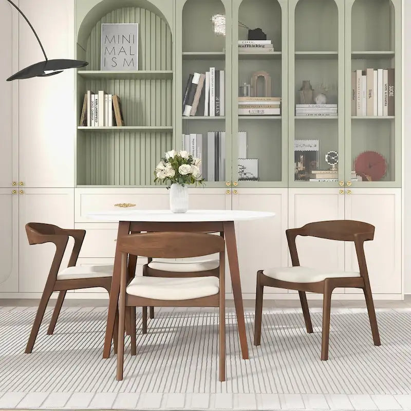Solid Wood Cream Velvet Dining Chair (Set of 2)