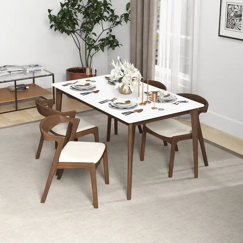 Solid Wood Cream Velvet Dining Chair (Set of 2)