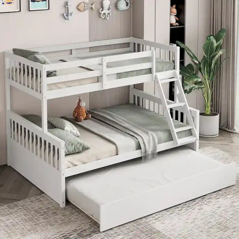 Twin Over Full Bunk Bed with Twin Trundle and Convertible Platform
