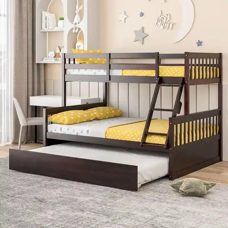 Twin Over Full Bunk Bed with Twin Trundle and Convertible Platform