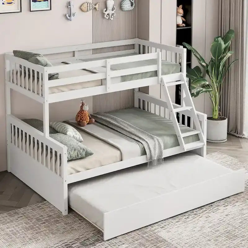 Twin Over Full Bunk Bed with Twin Trundle and Convertible Platform