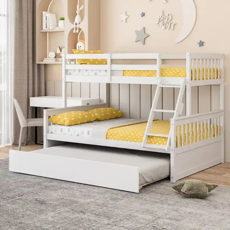 Twin Over Full Bunk Bed with Twin Trundle and Convertible Platform
