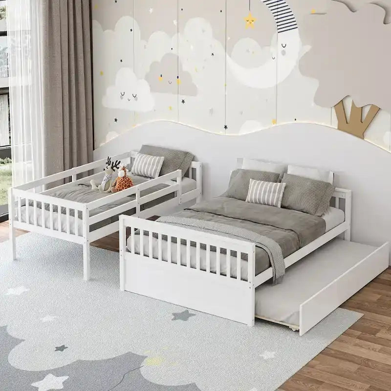 Twin Over Full Bunk Bed with Twin Trundle and Convertible Platform