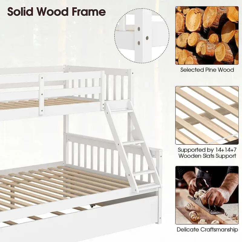 Twin Over Full Bunk Bed with Twin Trundle and Convertible Platform