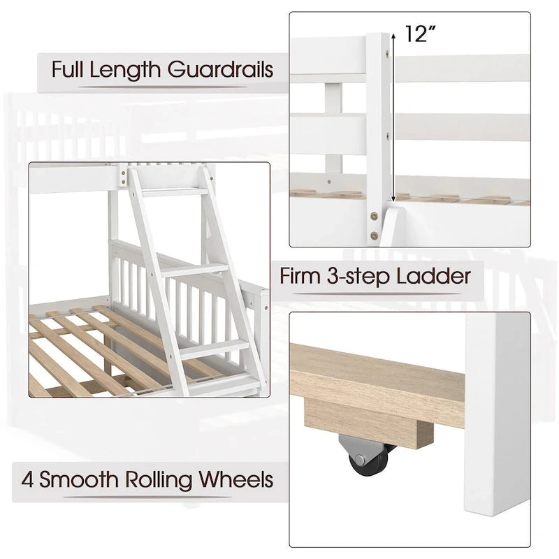 Twin Over Full Bunk Bed with Twin Trundle and Convertible Platform