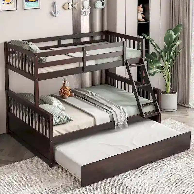 Twin Over Full Bunk Bed with Twin Trundle and Convertible Platform