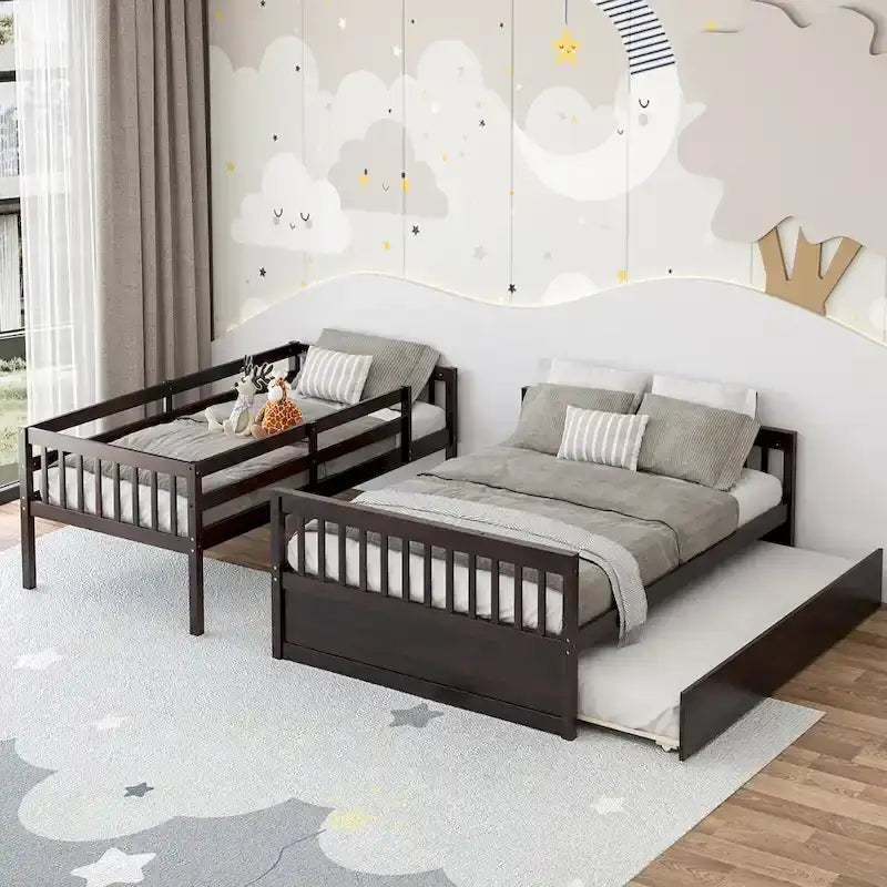Twin Over Full Bunk Bed with Twin Trundle and Convertible Platform