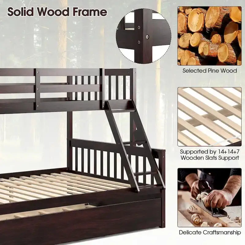 Twin Over Full Bunk Bed with Twin Trundle and Convertible Platform