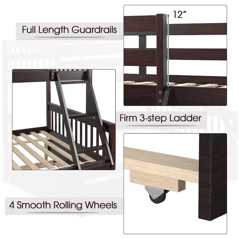 Twin Over Full Bunk Bed with Twin Trundle and Convertible Platform