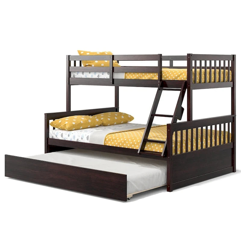 Twin Over Full Bunk Bed with Twin Trundle and Convertible Platform