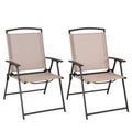 Patio Folding Sling Dining Chairs with Armrests and Steel Frame (Set of 2)
