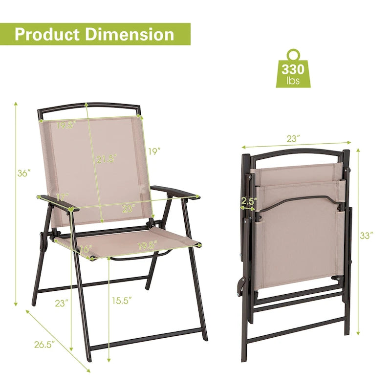 Patio Folding Sling Dining Chairs with Armrests and Steel Frame (Set of 2)