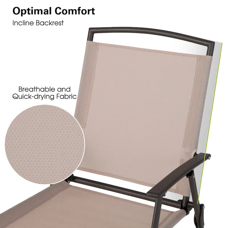 Patio Folding Sling Dining Chairs with Armrests and Steel Frame (Set of 2)