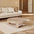 32-inch Round Mango Wood Coffee Table with Sandblasted Natural Brown Finish