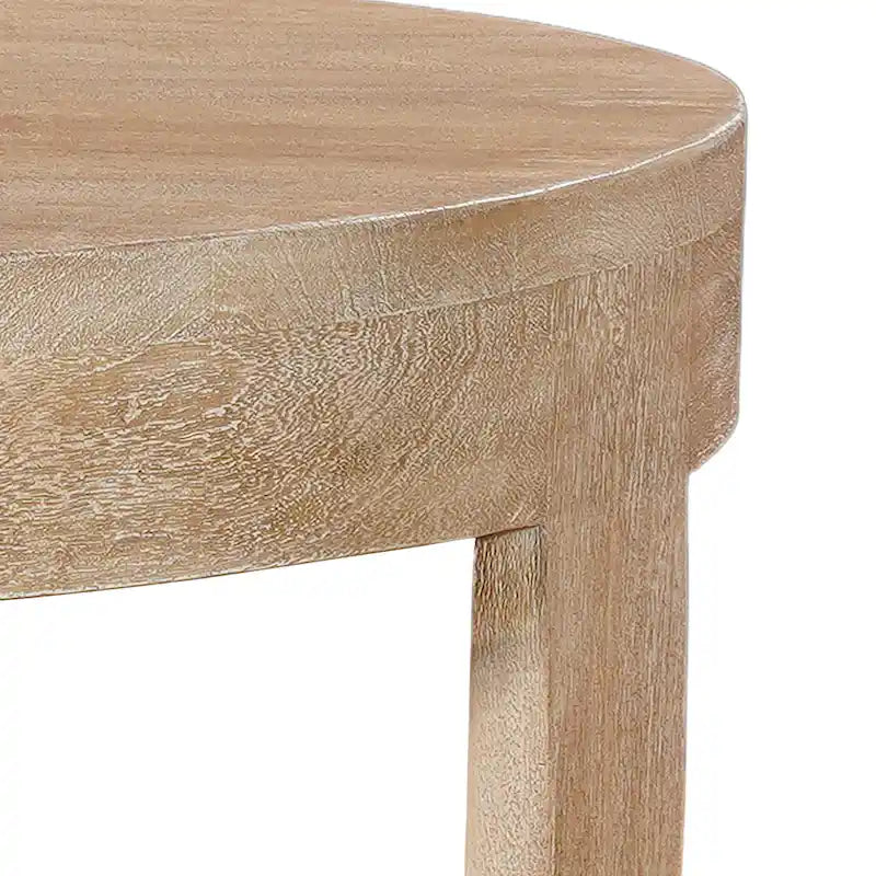 32-inch Round Mango Wood Coffee Table with Sandblasted Natural Brown Finish