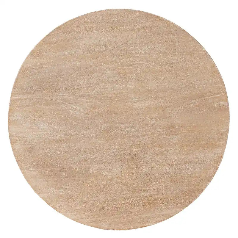 32-inch Round Mango Wood Coffee Table with Sandblasted Natural Brown Finish