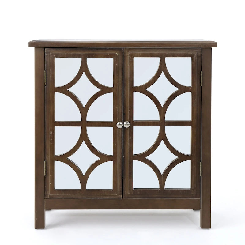 Fir Wood Double Door Cabinet with Mirrored Panels