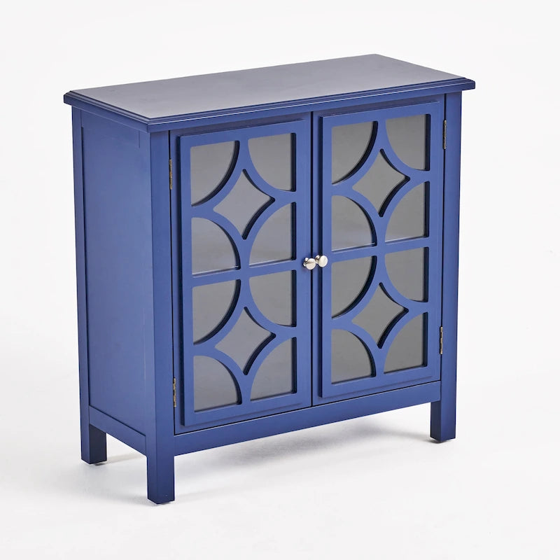 Fir Wood Double Door Cabinet with Mirrored Panels