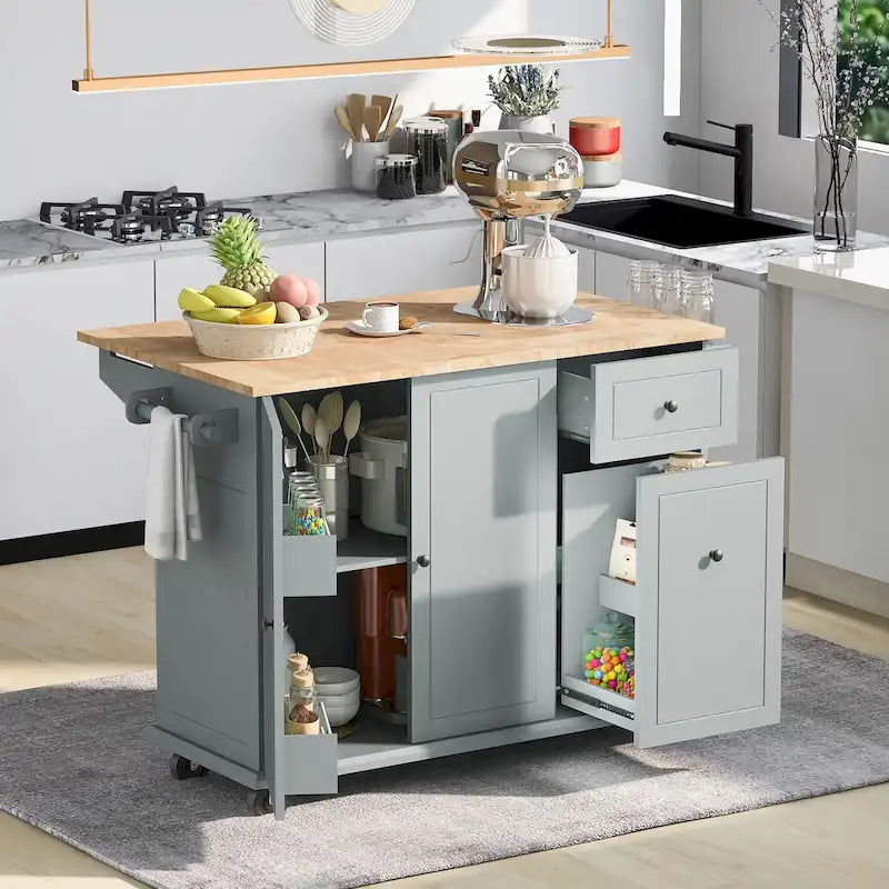 Kitchen Island Cart with Drop Leaf and Pull-Out Storage