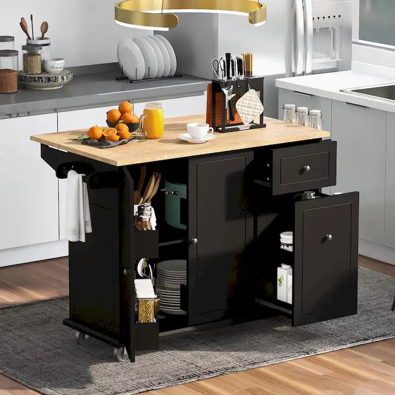 Kitchen Island Cart with Drop Leaf and Pull-Out Storage