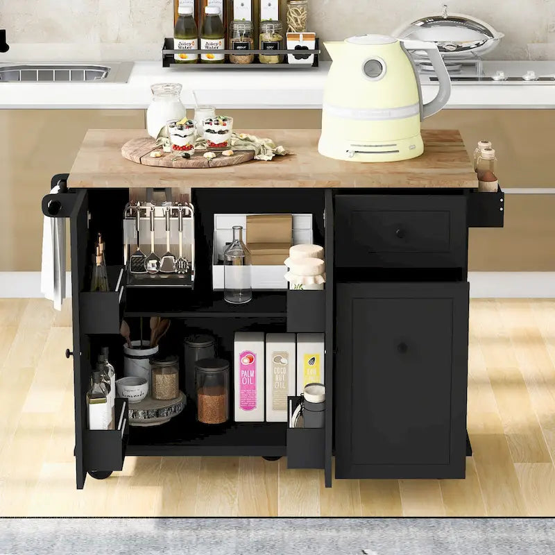 Kitchen Island Cart with Drop Leaf and Pull-Out Storage
