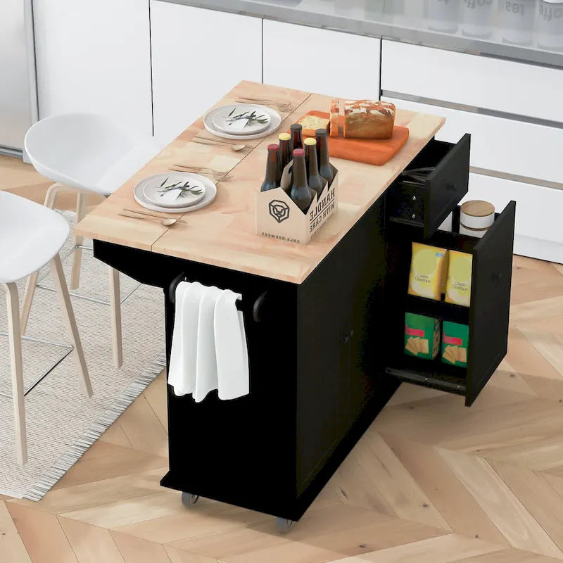 Kitchen Island Cart with Drop Leaf and Pull-Out Storage