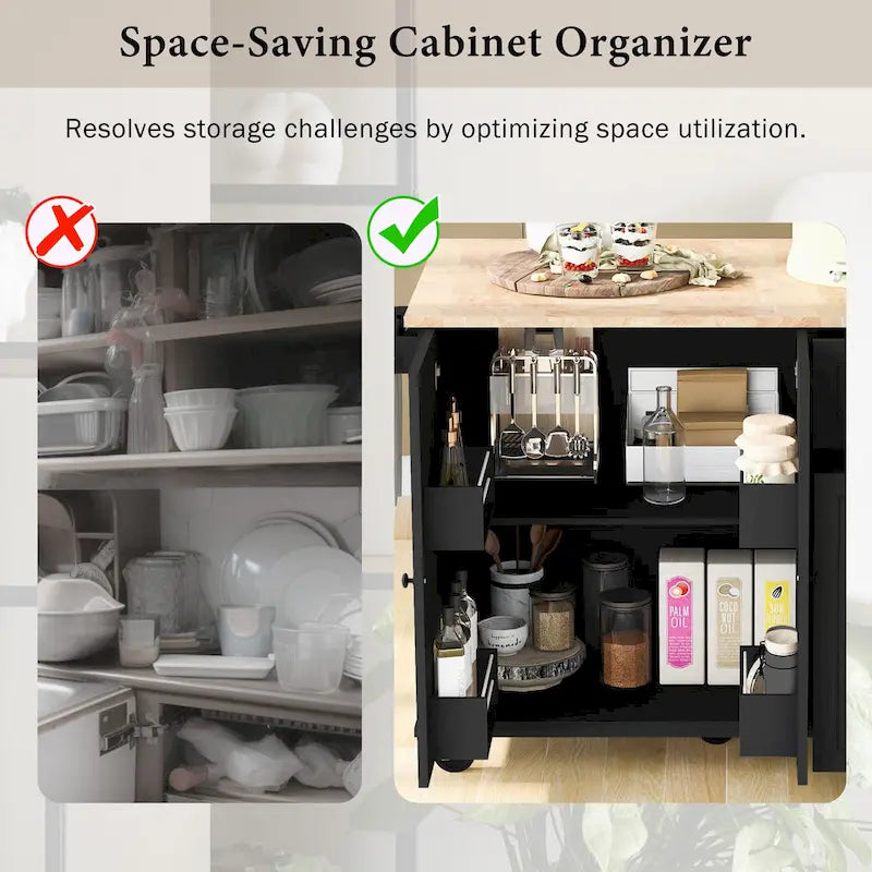 Kitchen Island Cart with Drop Leaf and Pull-Out Storage
