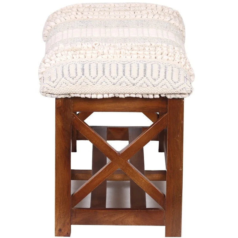 Banc de rangement rembourré en dhurrie de coton fait main - Cadre en bois de sheesham