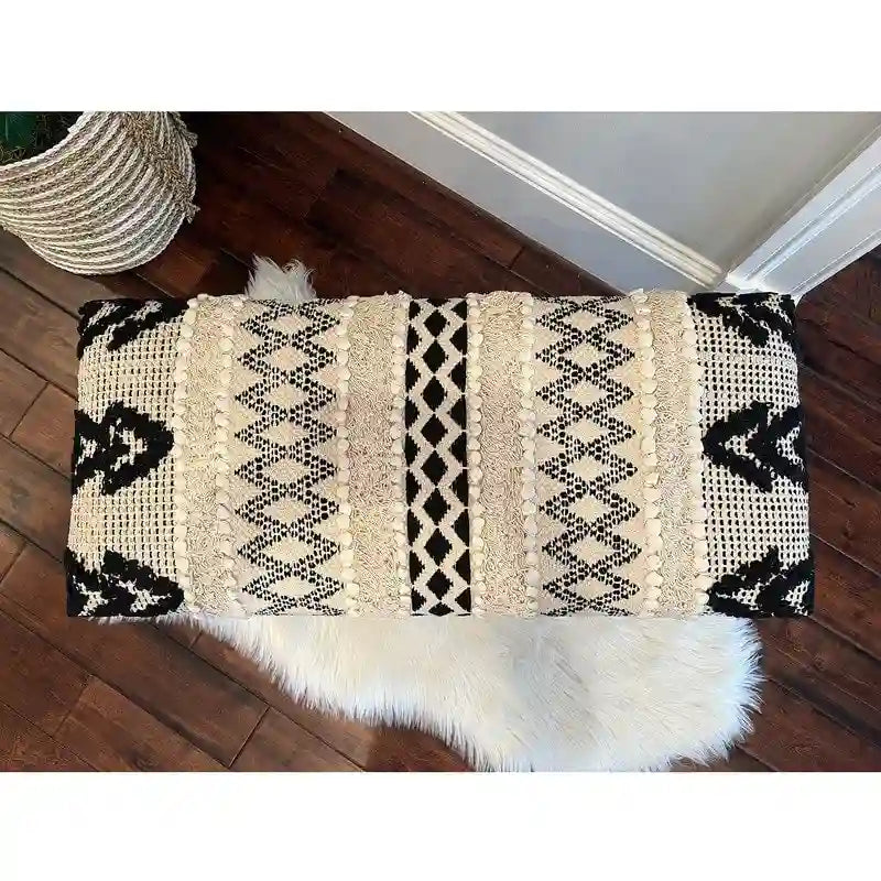 Handmade Cotton Dhurrie Upholstered Storage Bench - Sheesham Wood Frame
