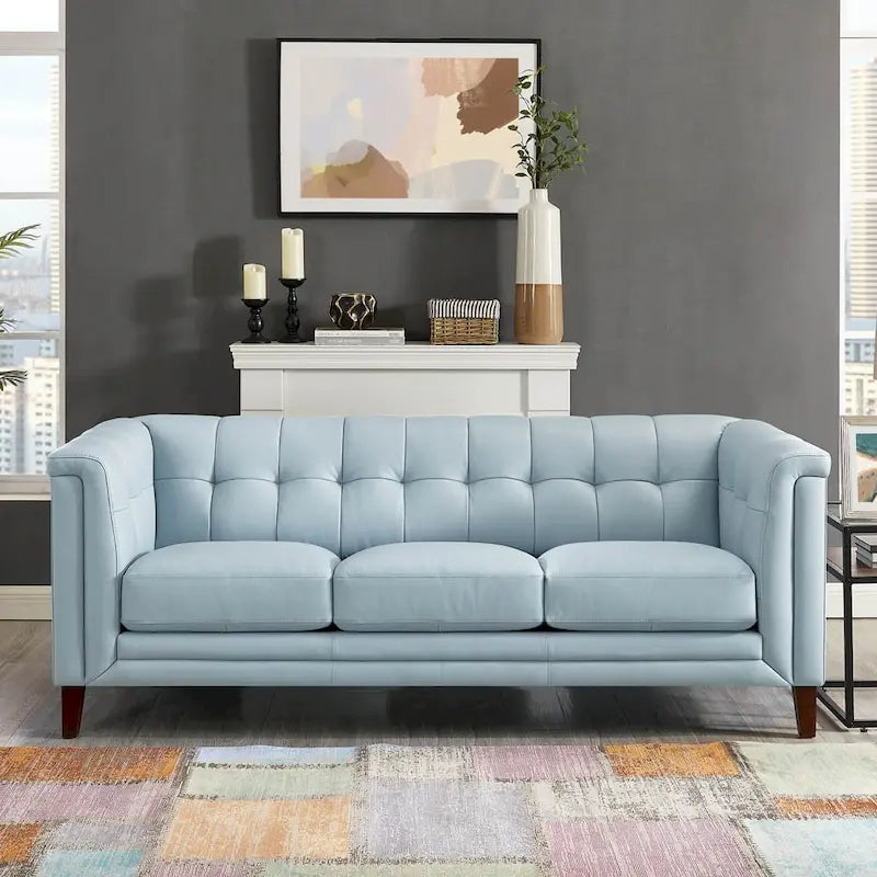Top Grain Leather Sofa with Feather, Memory Foam and Pocket Coil Cushions
