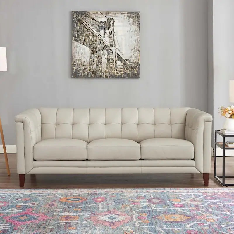 Top Grain Leather Sofa with Feather, Memory Foam and Pocket Coil Cushions