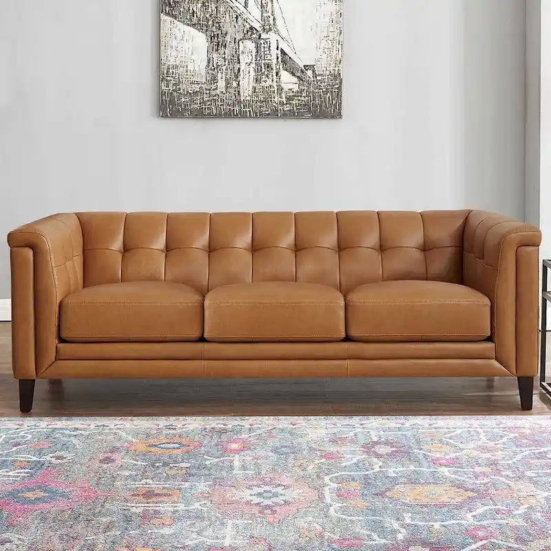 Top Grain Leather Sofa with Feather, Memory Foam and Pocket Coil Cushions