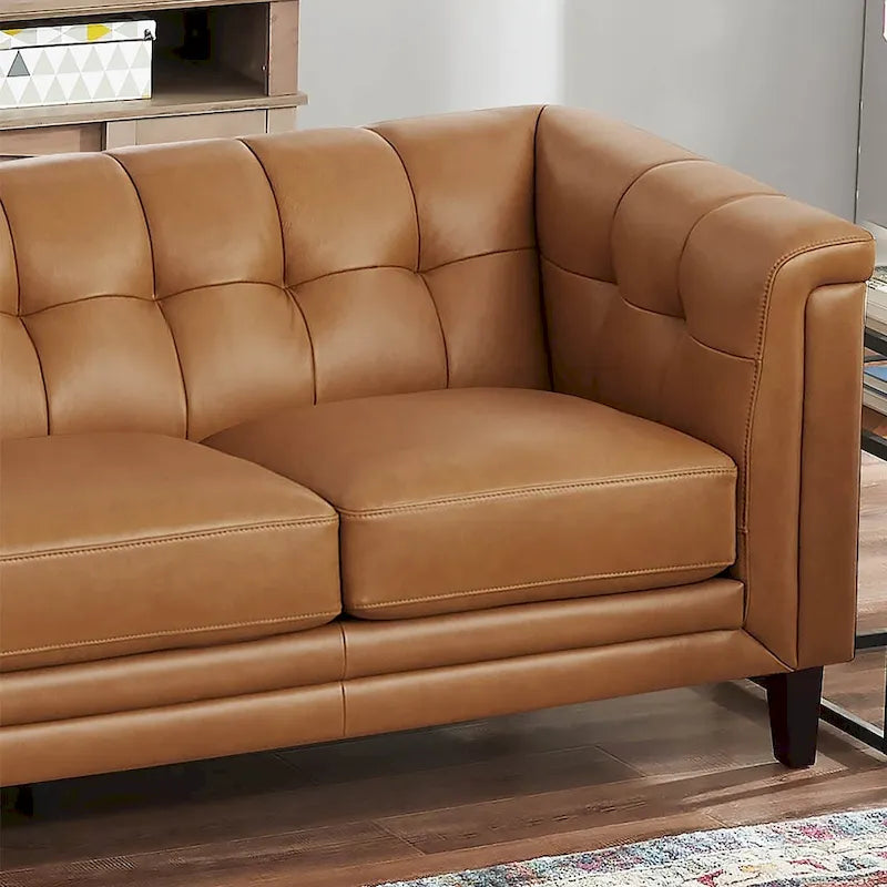 Top Grain Leather Sofa with Feather, Memory Foam and Pocket Coil Cushions